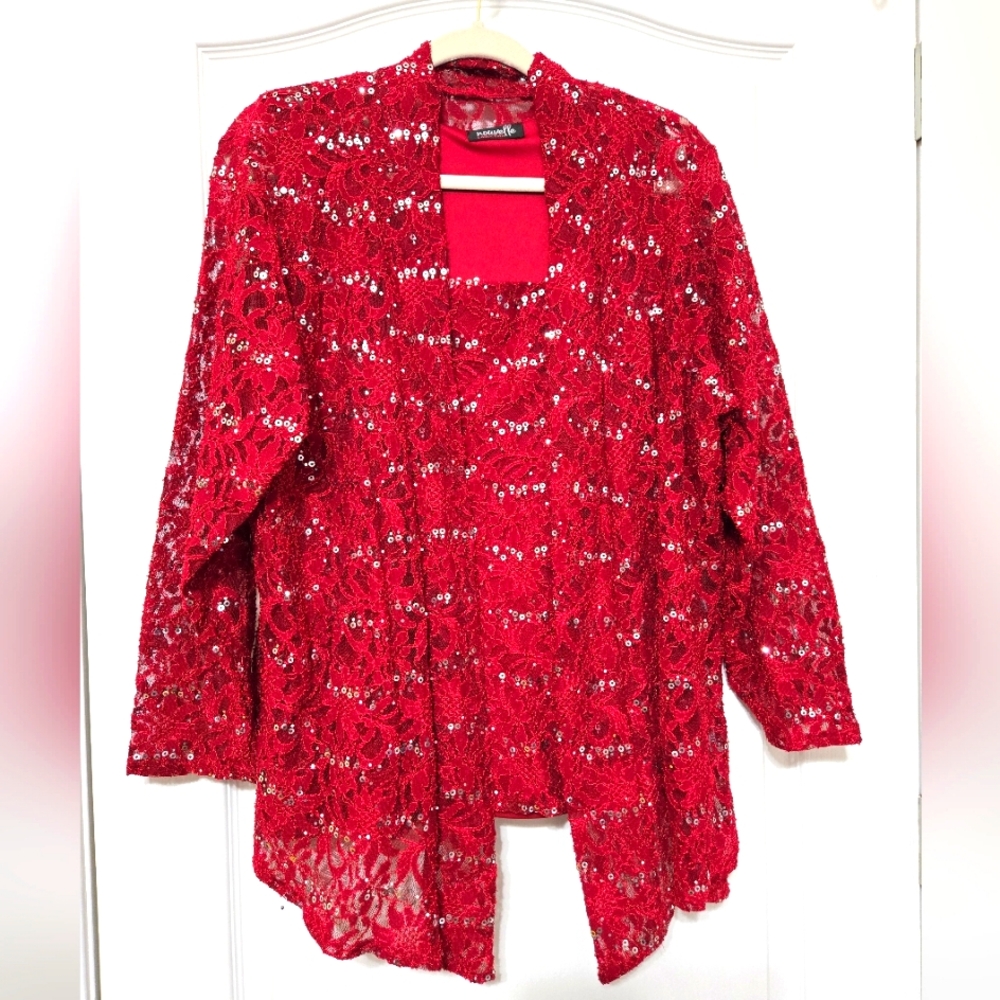 261F808 Nouvelle Collection Burgundy 2 Piece Bling Top